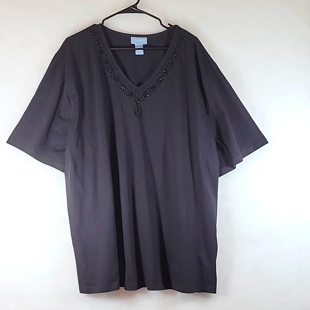 Liz&Me Black V-Neck Short Sleeve Top Size 4X